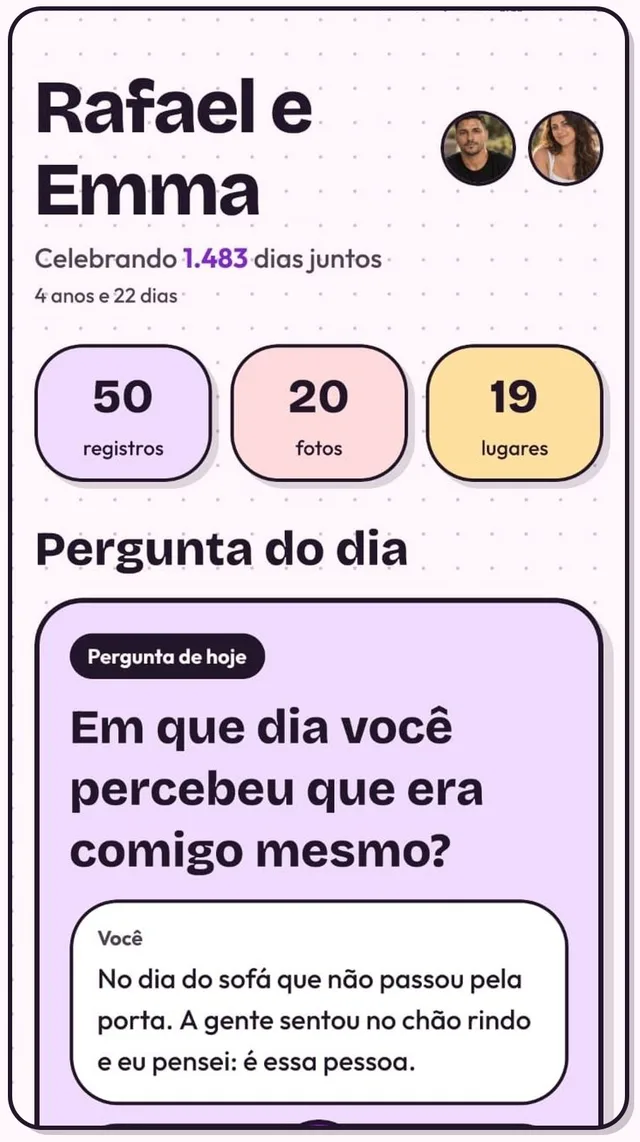 Os dias juntos e a pergunta do dia