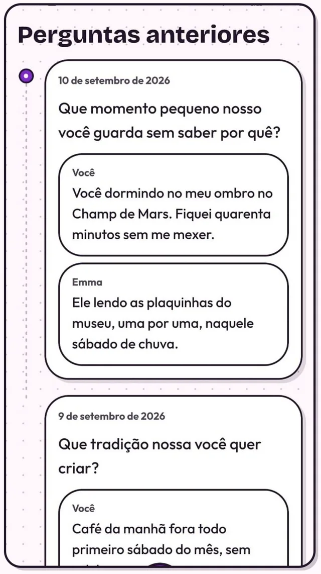 Cada um responde. A do outro aparece depois da sua